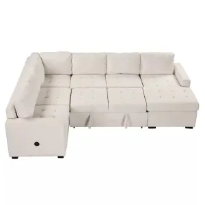 108" Pull-Out Sleeper Sofa Couches, Upholstered Modular Sectional Sofa with USB and Type-C Interfaces - ModernLuxe by Couch.com