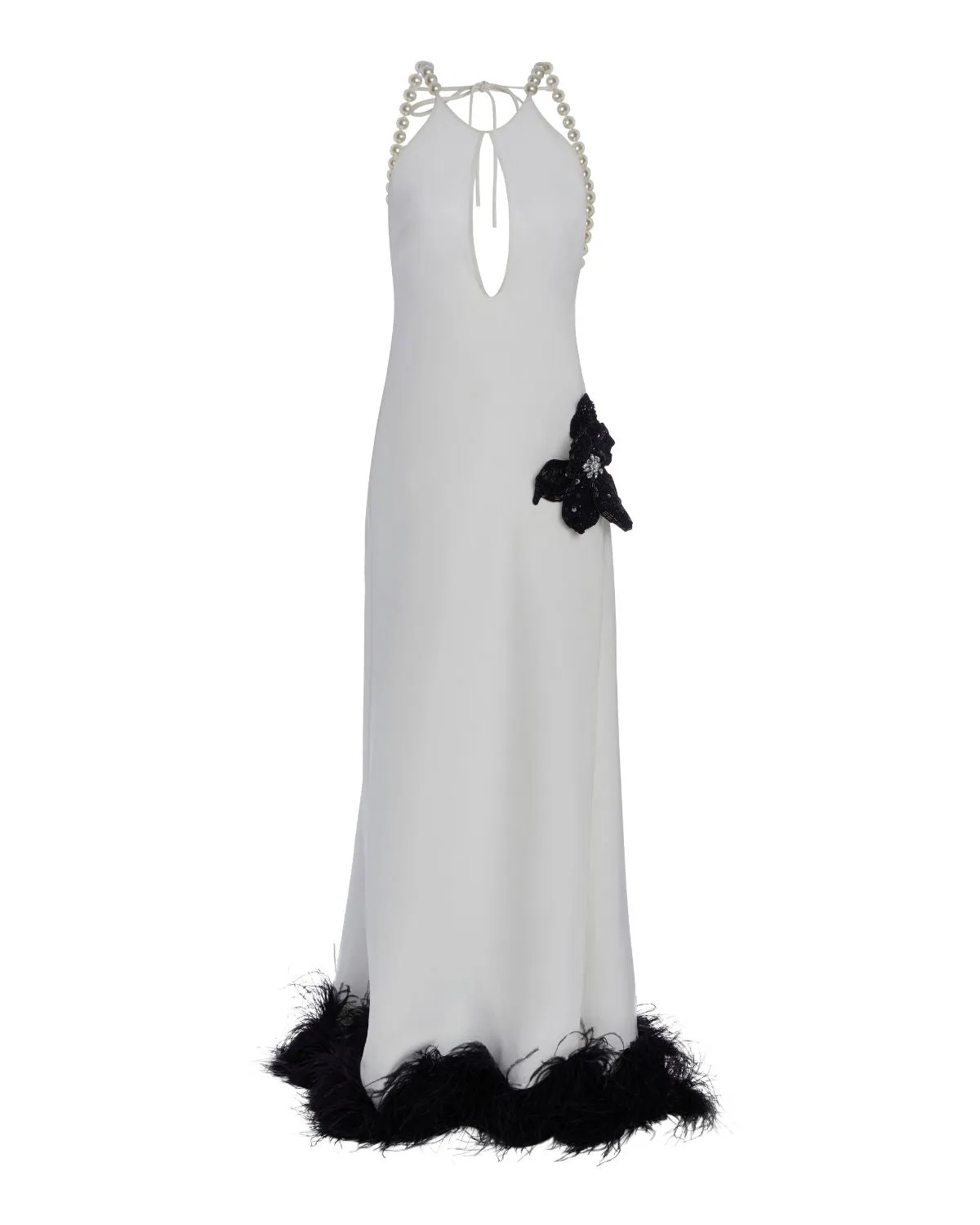 HALTERNECK FEATHER TRIM GOWN