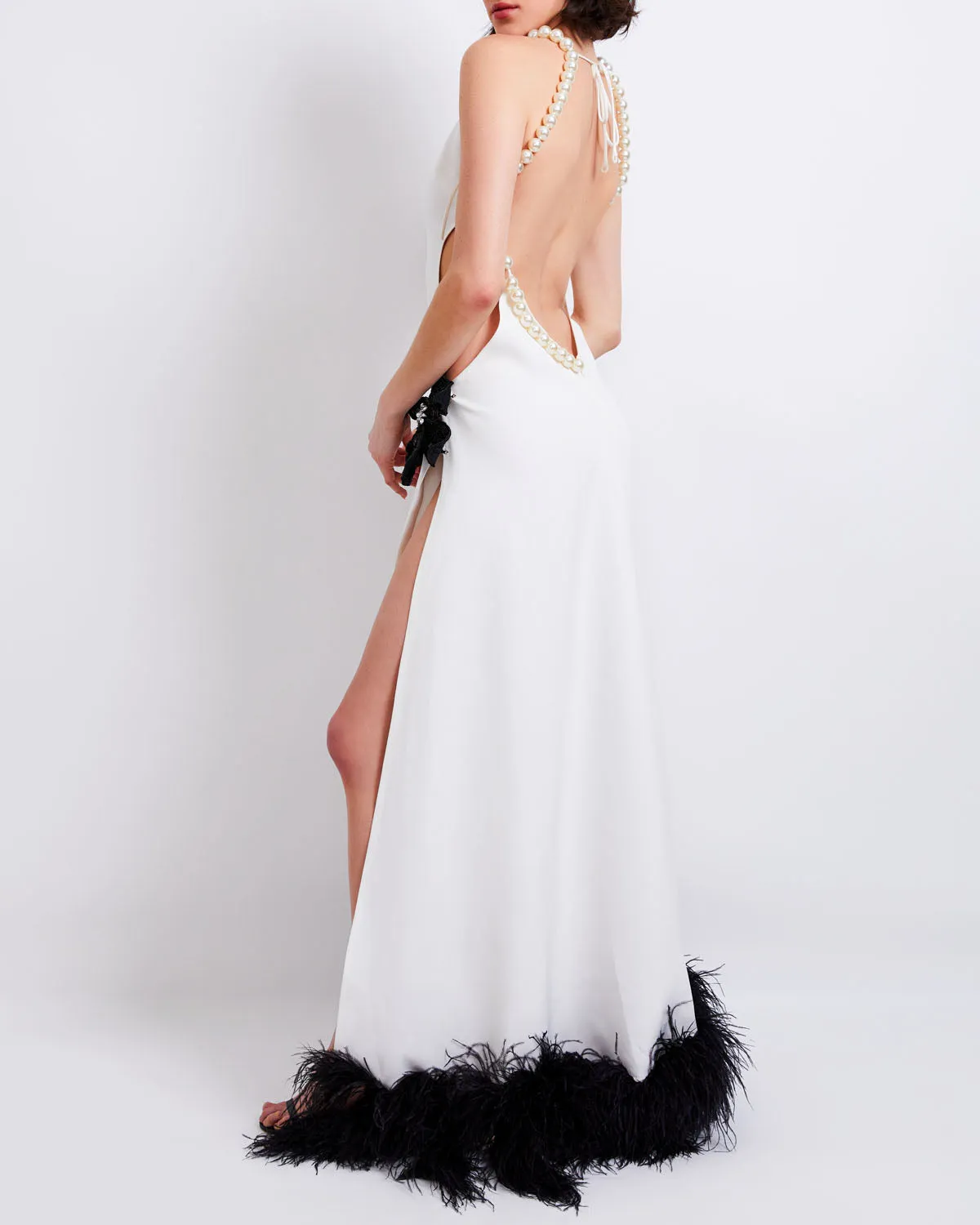 HALTERNECK FEATHER TRIM GOWN