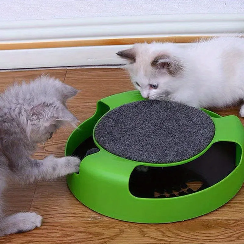 Interactive Cat Toy With Spinning Mouse And Scratching Pad, Durable Plastic Round Play Turntable, Pet Entertainment And Exercise Accessory